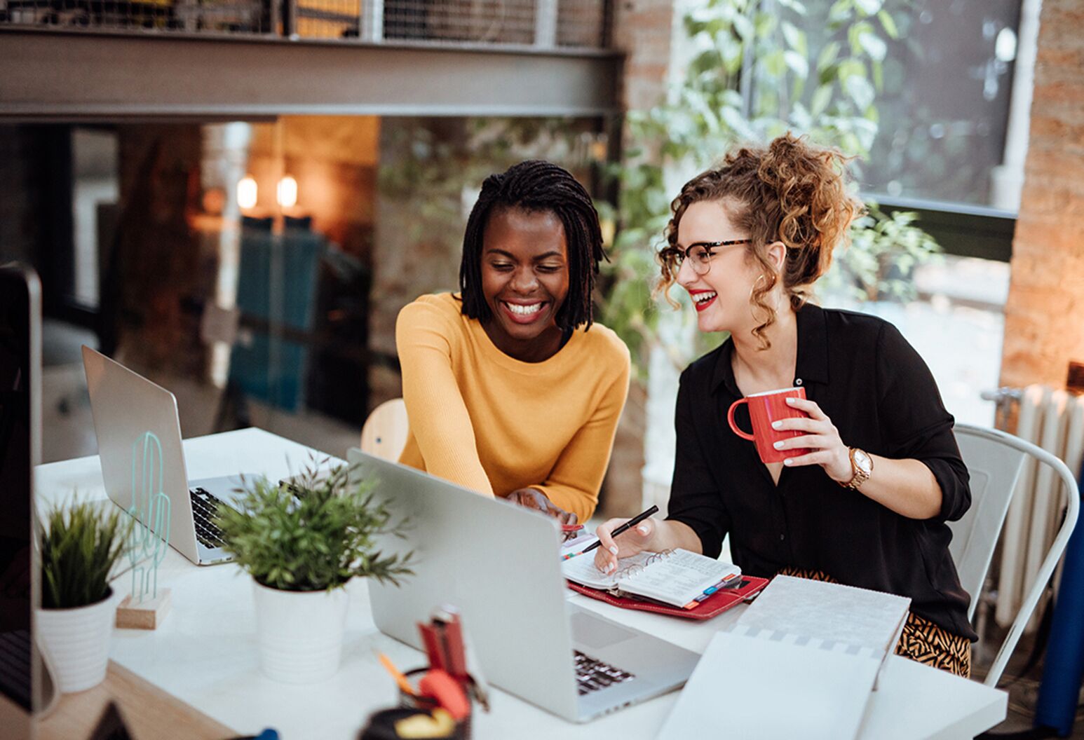 Two Businesswomen Working On Computer In Office
